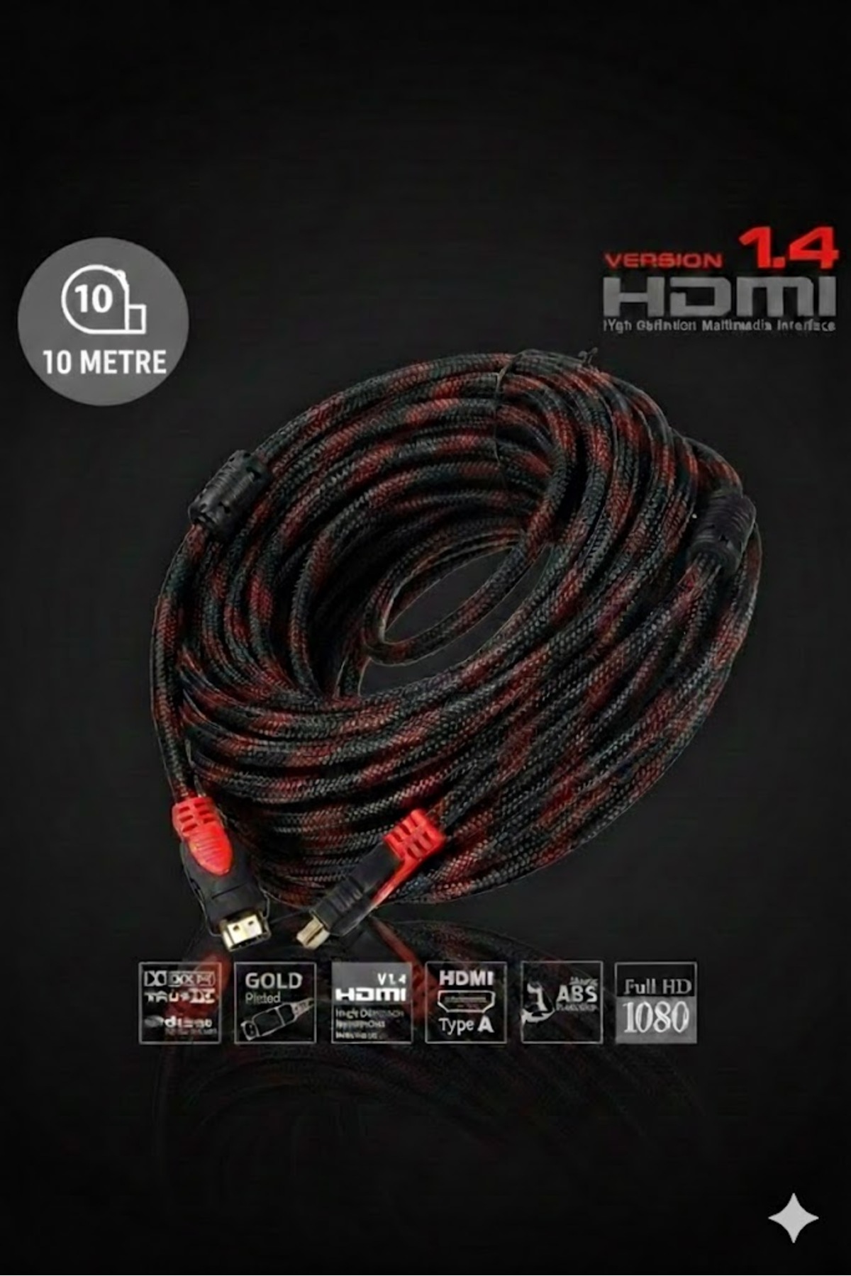 10 Metre 10mt Örgülü Hdmi Kablosu LCD Laptop Ara Bağlantı Erkek-Erkek TV Kablo Ps3 Ps4 Xbox Kablosu