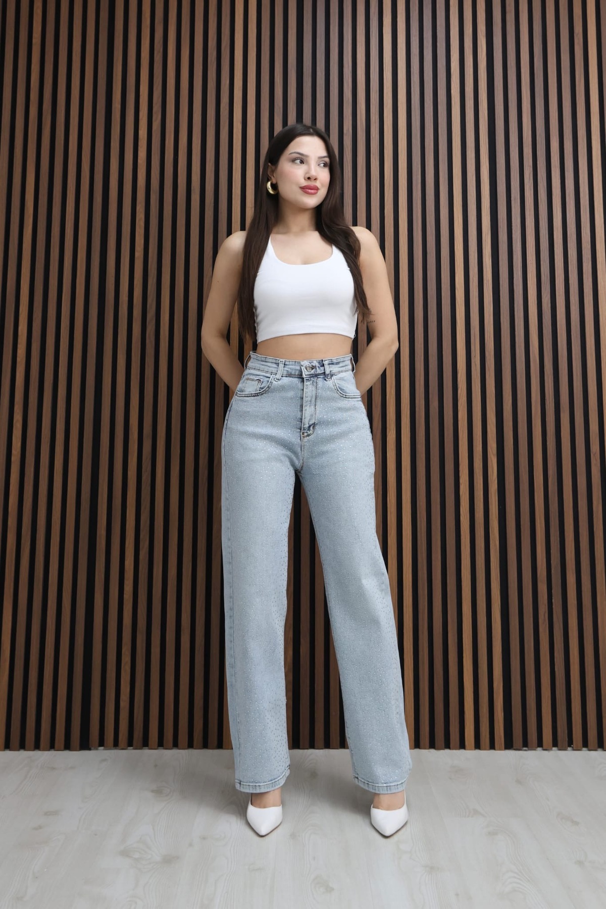 ESPY LIFE  Bolpaça Açık Mavi Karyıkama Ön Taş Detaylı - Görsel 5