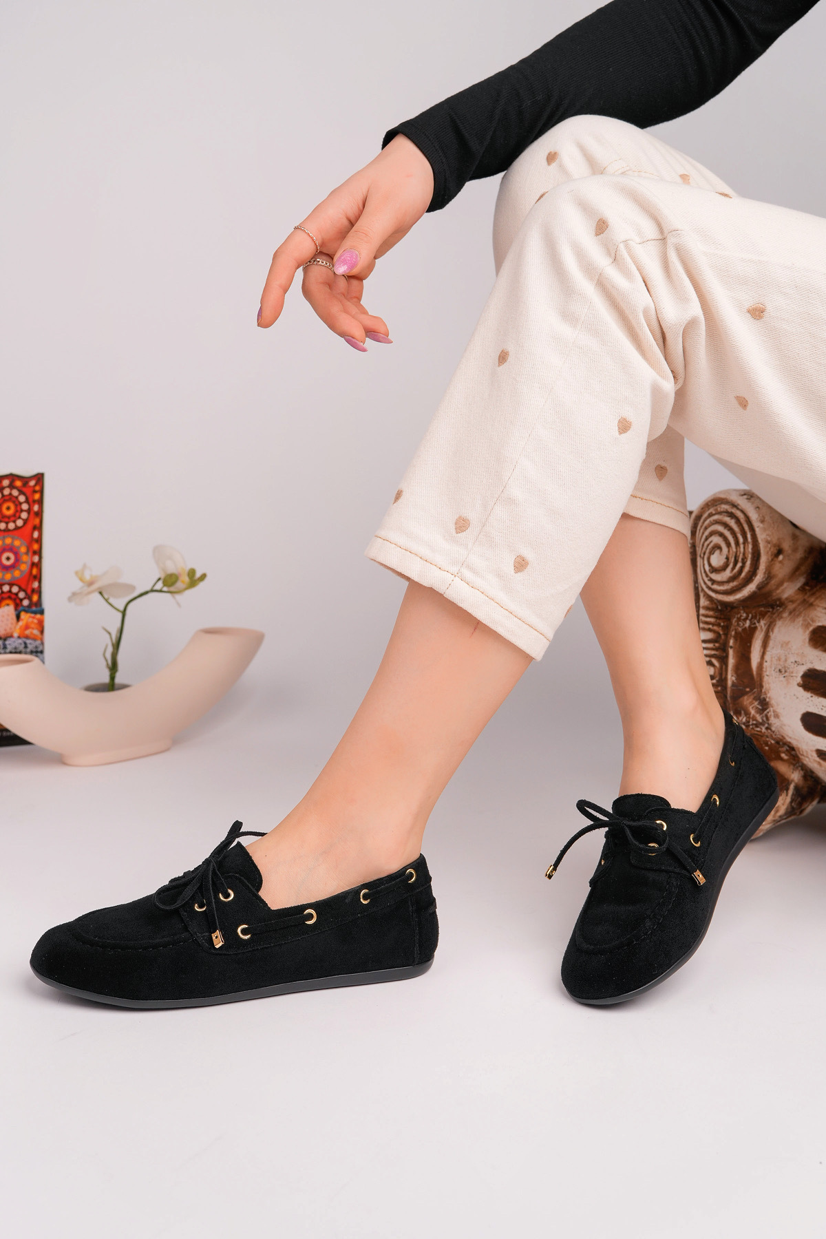 ROSETTE  Kadın SİYAH Dana Süet Loafer Günlük Babet Ayakkabı - Görsel 3