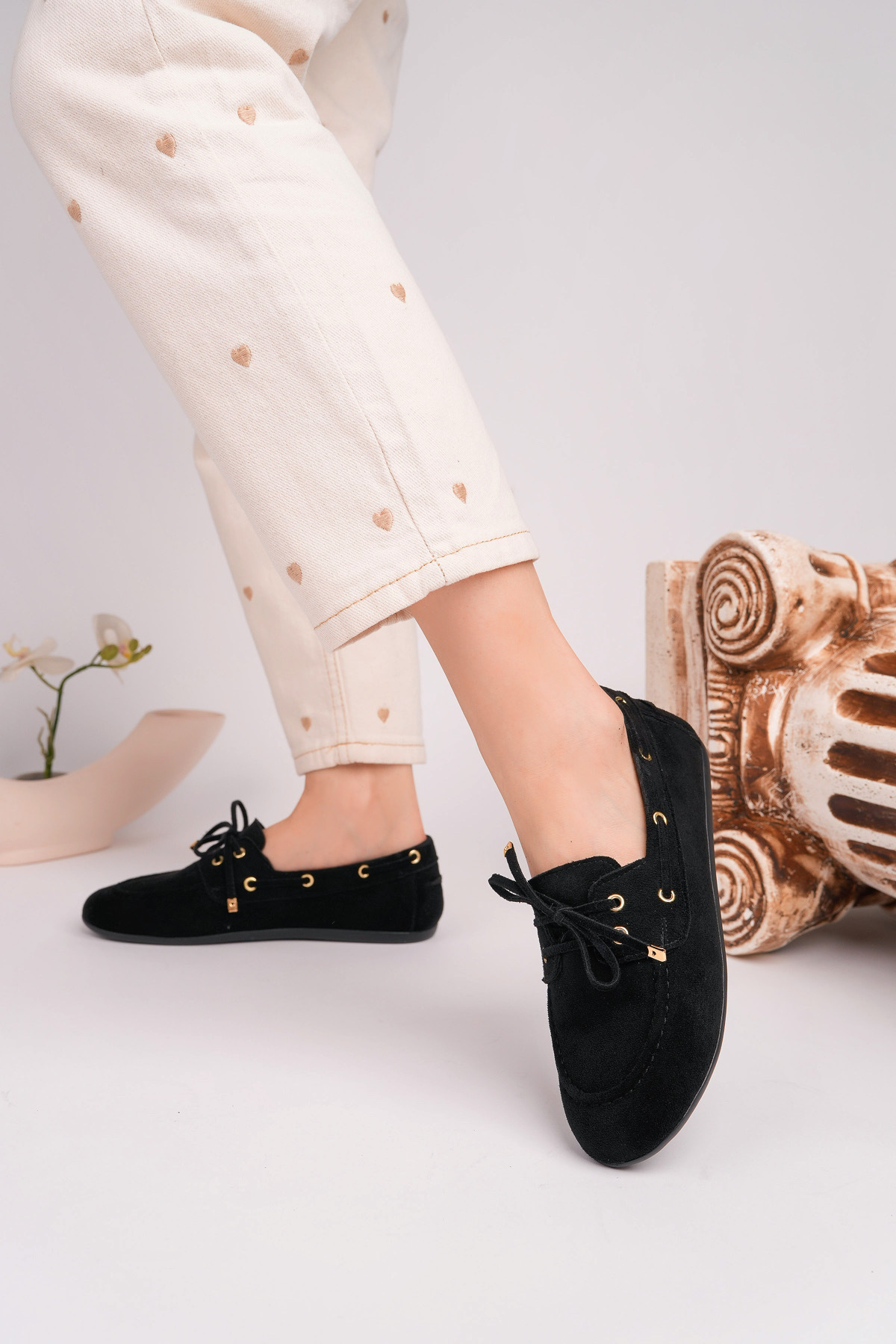 ROSETTE  Kadın SİYAH Dana Süet Loafer Günlük Babet Ayakkabı - Görsel 2