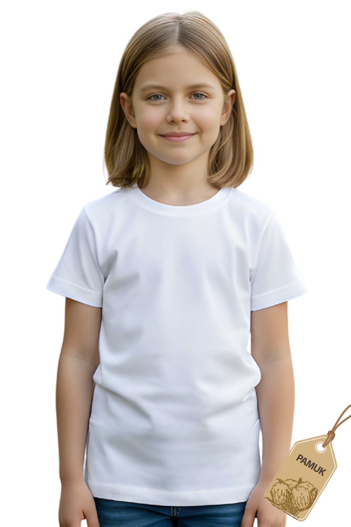Beyaz Unisex Çocuk Tişört - Pamuk Kısa Kollu Günlük Basic Çocuk T-Shirt