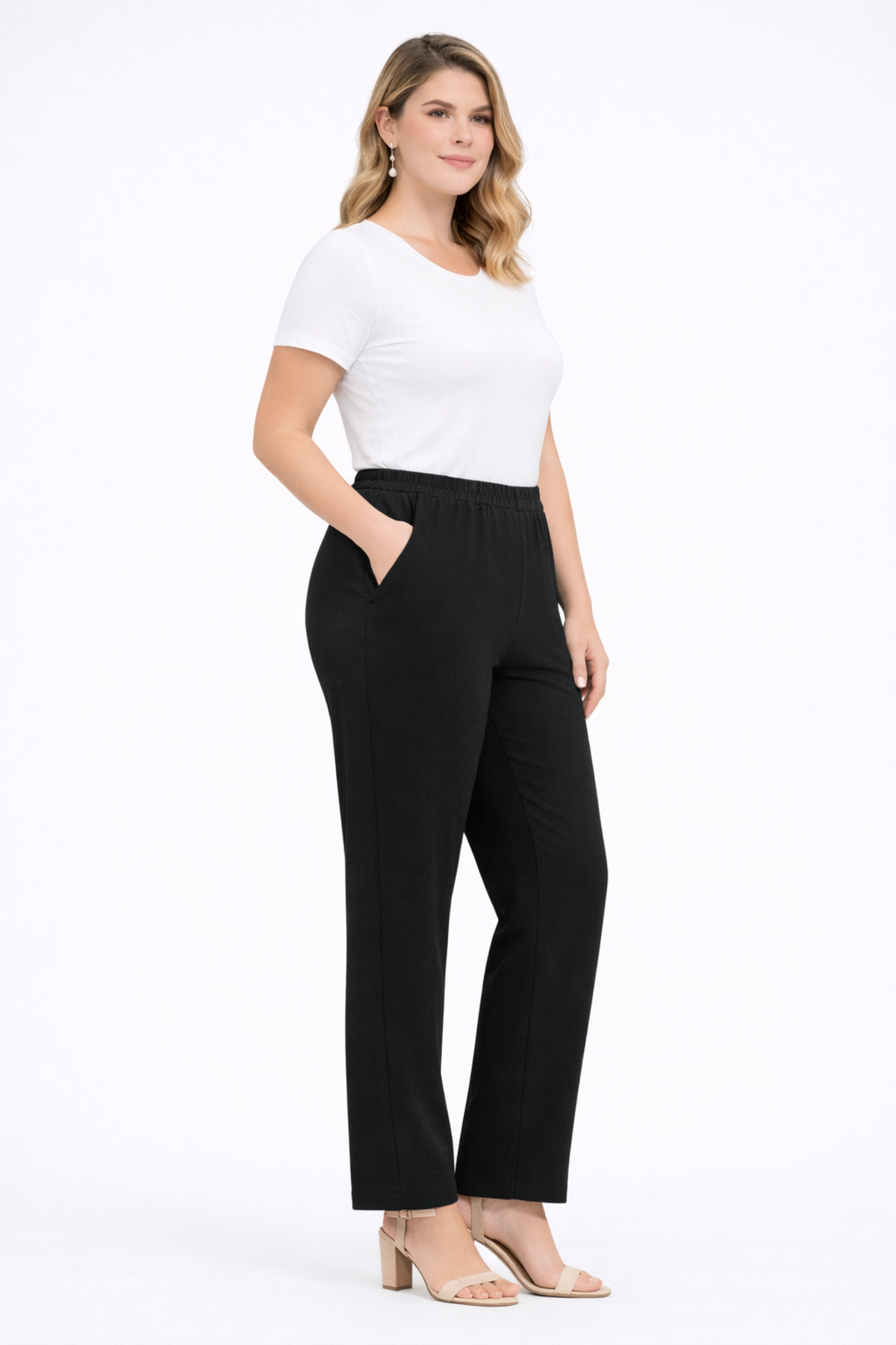 Şans  Kadın Büyük Beden Siyah, Bel Lastikli, Yüksek Bel, Cepli Pantolon 65N39372 - Görsel 8