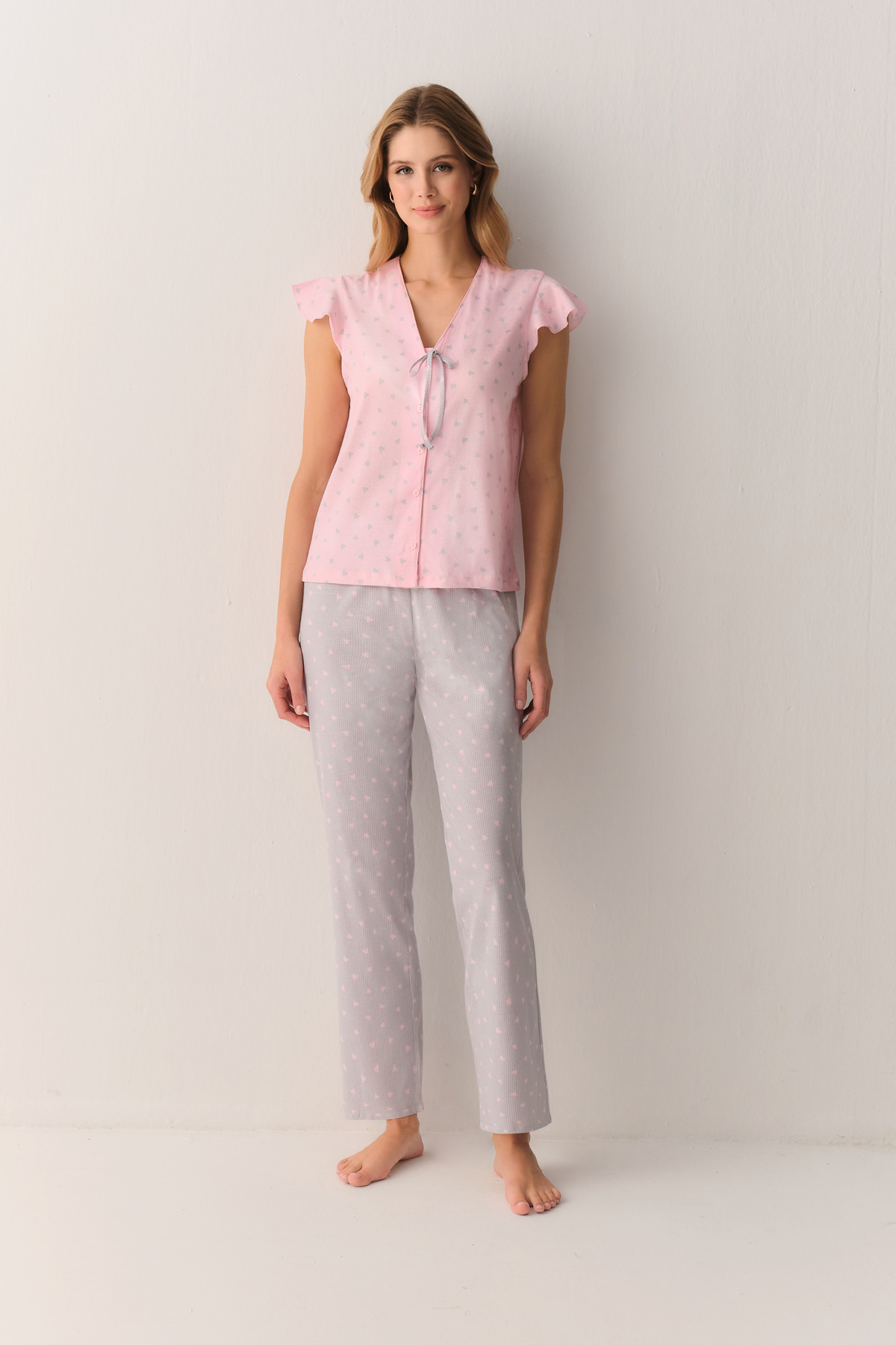 Suwen Lovina Cotton Strap Shirt Collar Pajama Set