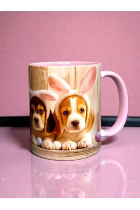 Marblestone Sevimli Köpek Figürlü Tavşan Kulaklı Pembe İçli Porselen Kupa