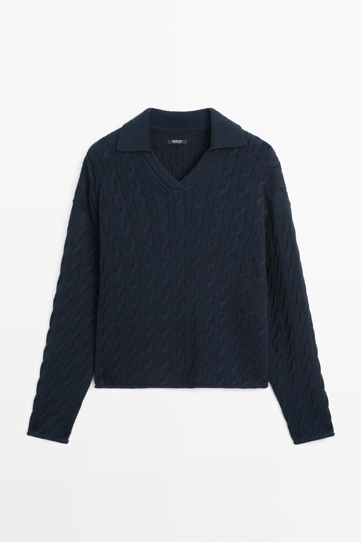 Massimo Dutti  Pamuk karışımlı polo yaka triko kazak - Görsel 5