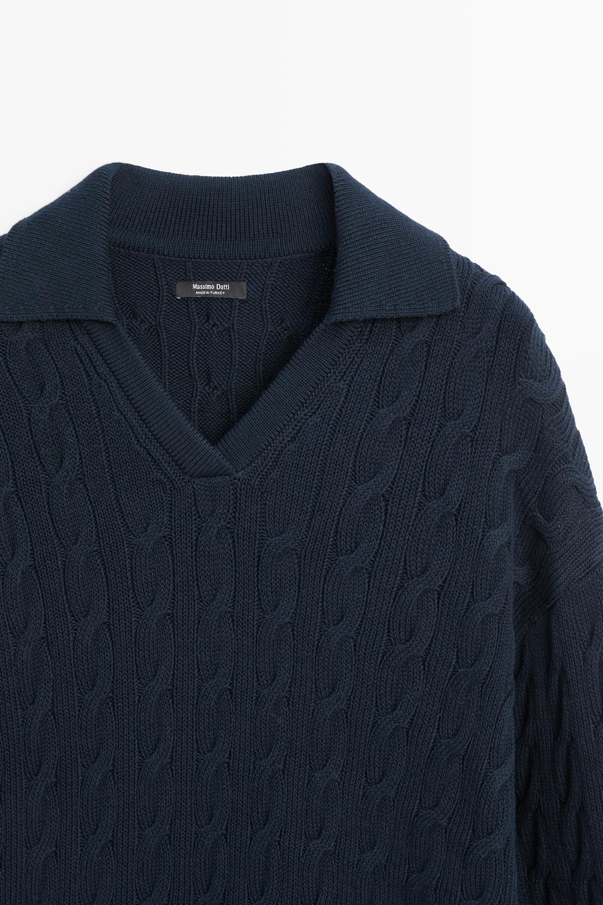 Massimo Dutti  Pamuk karışımlı polo yaka triko kazak - Görsel 6