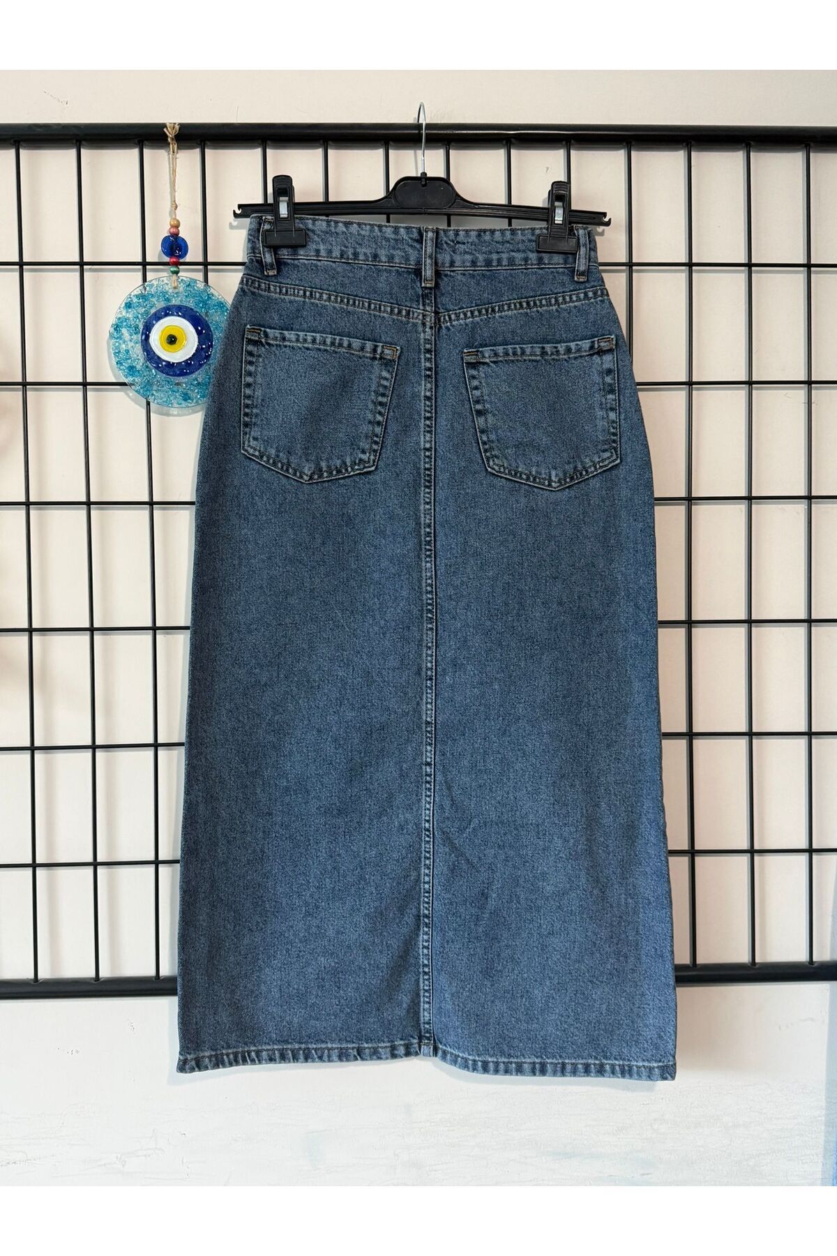 Dema  Effectli Yüksek Bel Bilek Boy Denim Etek – Tesettüre Uygun, Düz Kesim, Günlük & Şık Kadın Denim Etek - Görsel 3