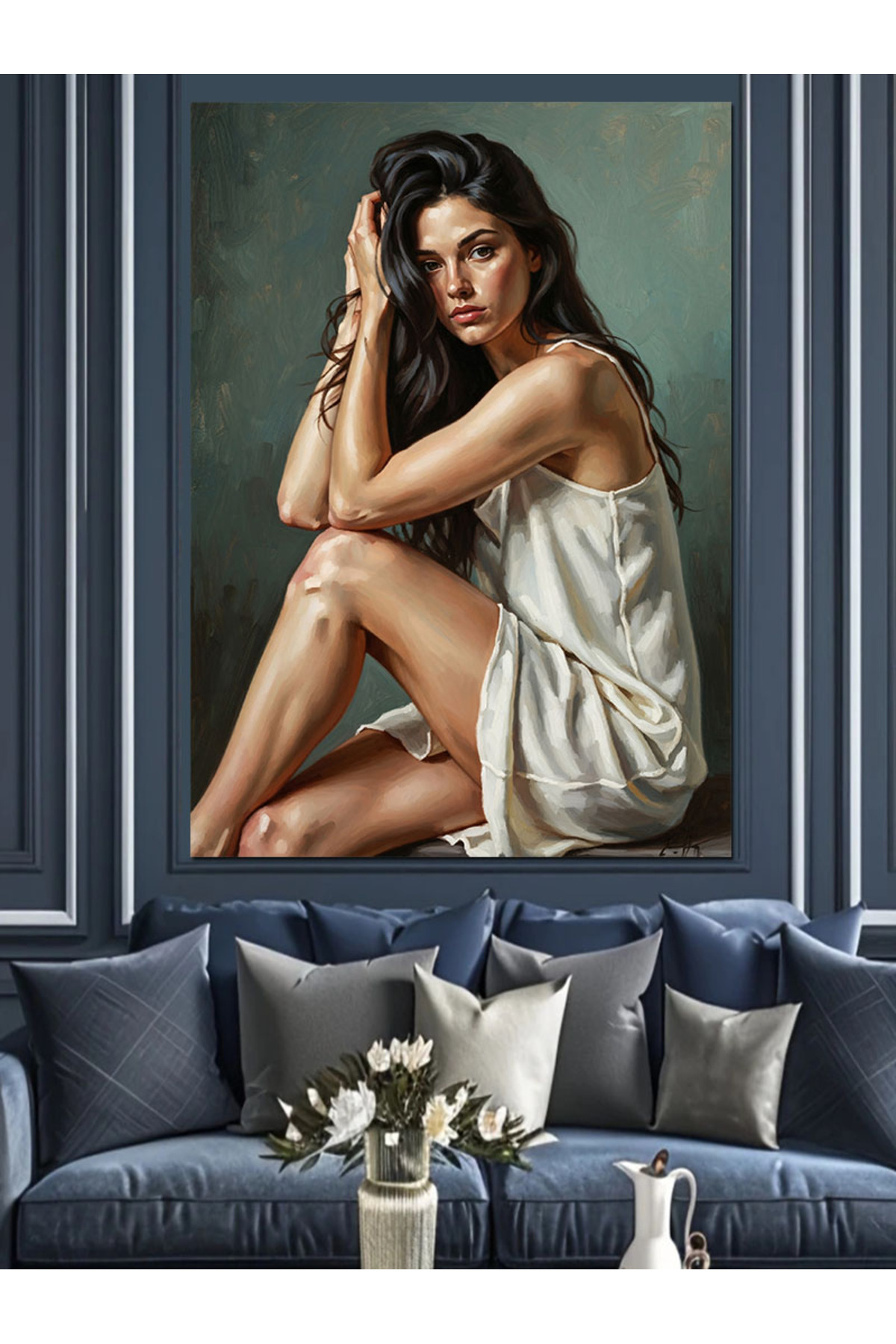 Oturan Hüzünlü Yüksek kaliteli yağlı boya dokulu Kanvas Canvas Tablo kanvas tablo canvas tablo duva