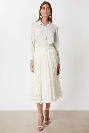 Ekol Dantelli Midi Boy Etek