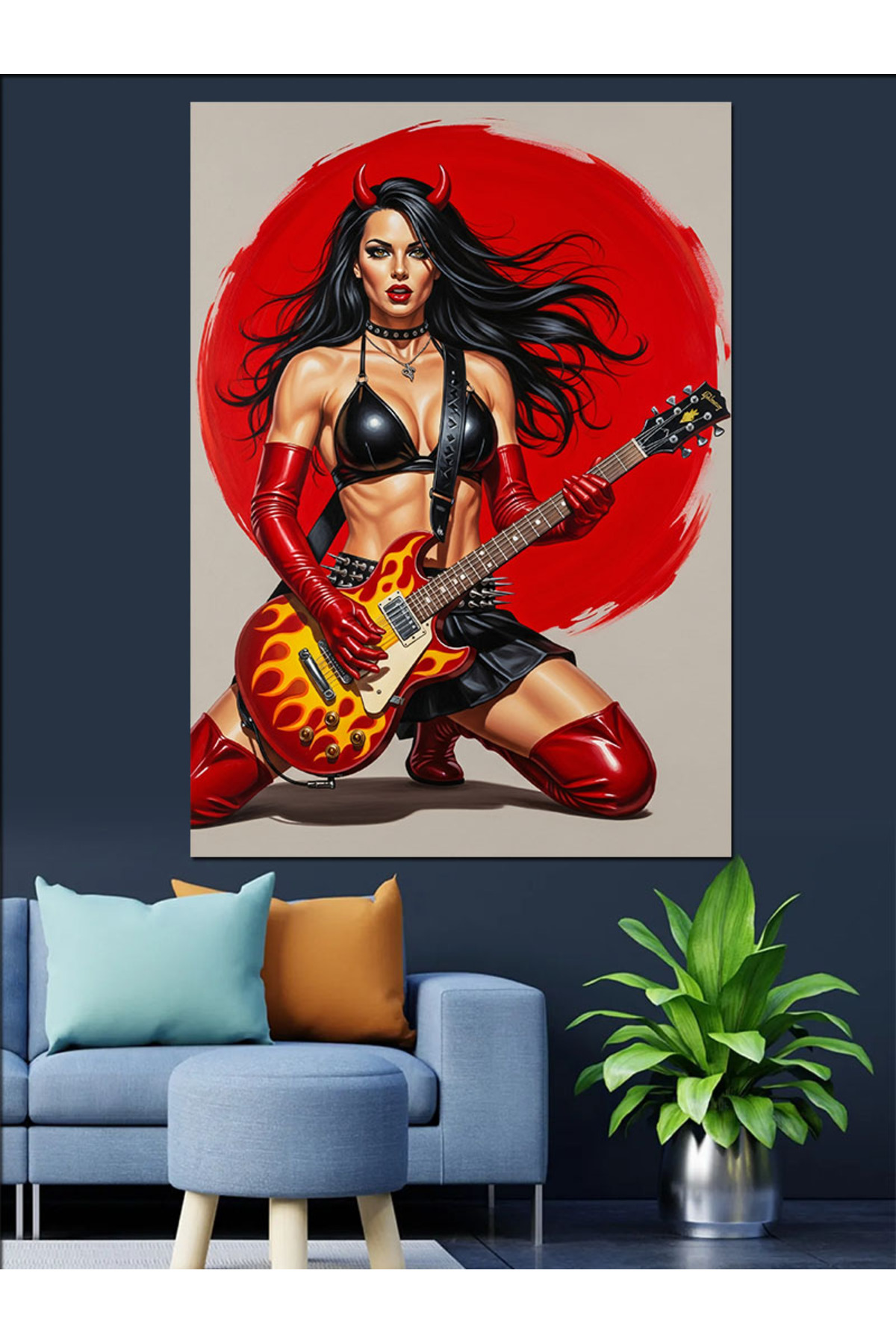 Kırmızı Gitar Yüksek kaliteli yağlı boya dokulu Kanvas Canvas Tablo kanvas tablo canvas tablo duvar