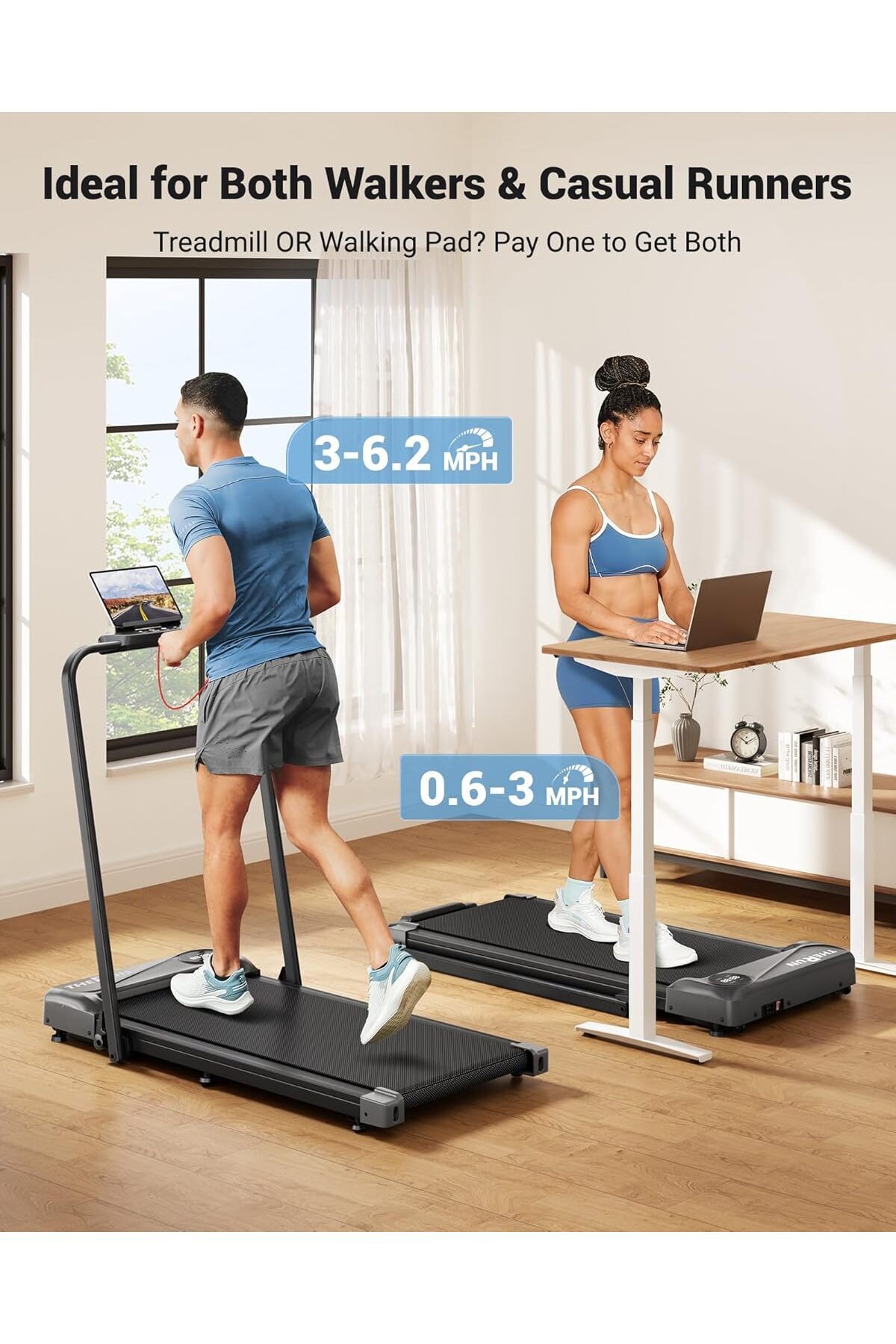 جهاز مشي قابل للطي 3 في 1 مزود بمقابض، وسماعة بلوت...