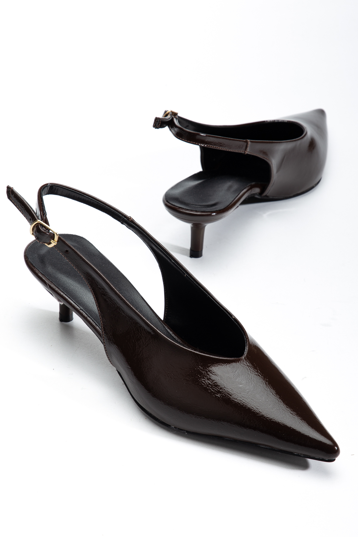 Entella Store  Kate Kahverengi Kırışık Rugan 3 cm Topuklu Sivri burun Topuklu Ayakkabı - Görsel 3