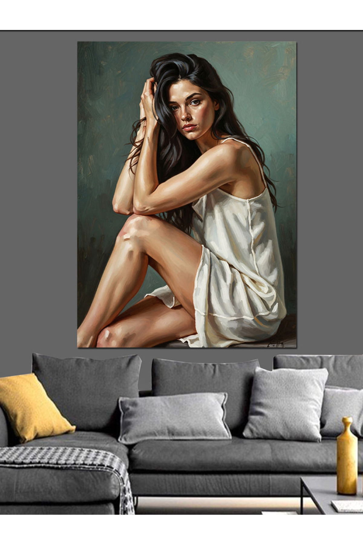 Oturan Hüzünlü Yüksek kaliteli yağlı boya dokulu Kanvas Canvas Tablo kanvas tablo canvas tablo duva