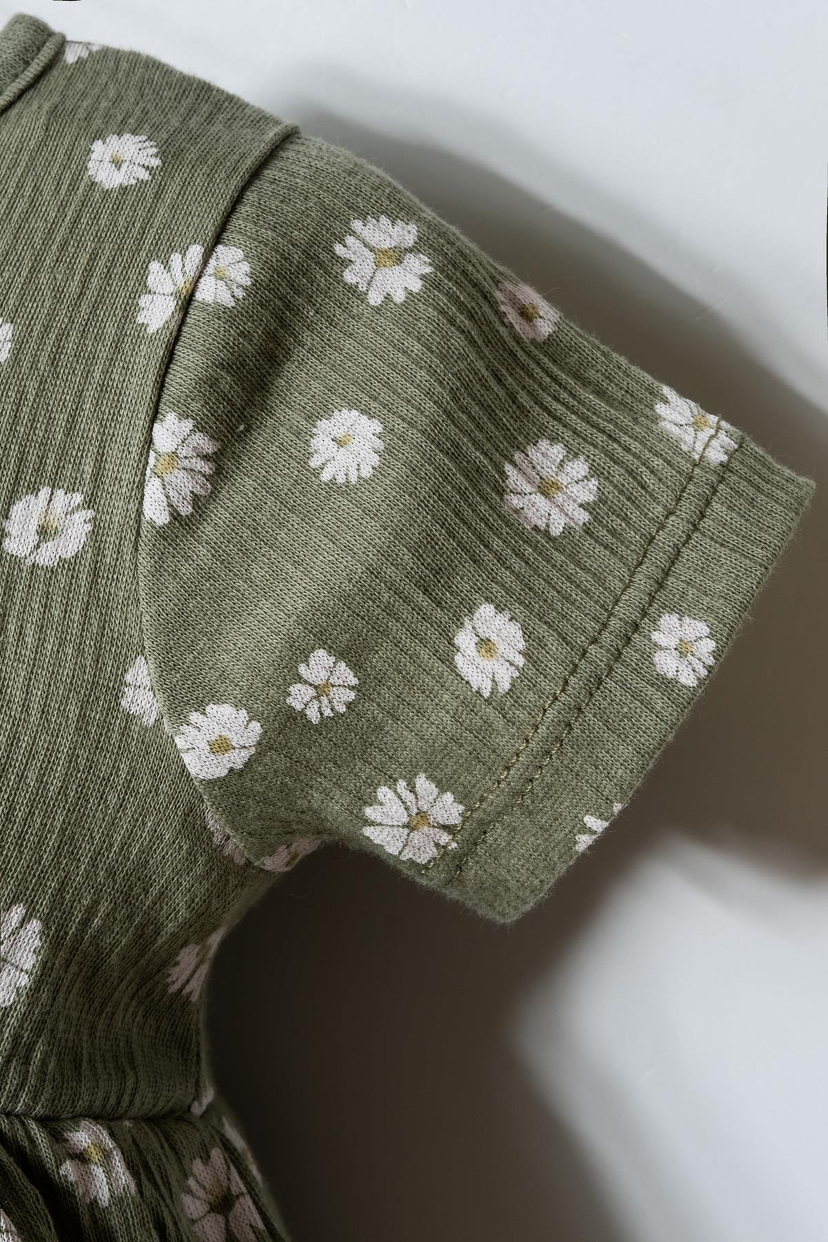 U.S. Polo Assn. Kız Bebek Papatya Desenli Elbise Pamuk Süprem Kumaş Yuvarlak Yaka Günlük Elbise fotoğrafı 5 (önizleme)