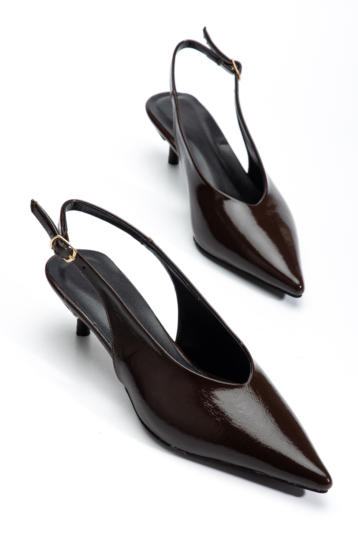 Entella Store  Kate Kahverengi Kırışık Rugan 3 cm Topuklu Sivri burun Topuklu Ayakkabı - Görsel 2