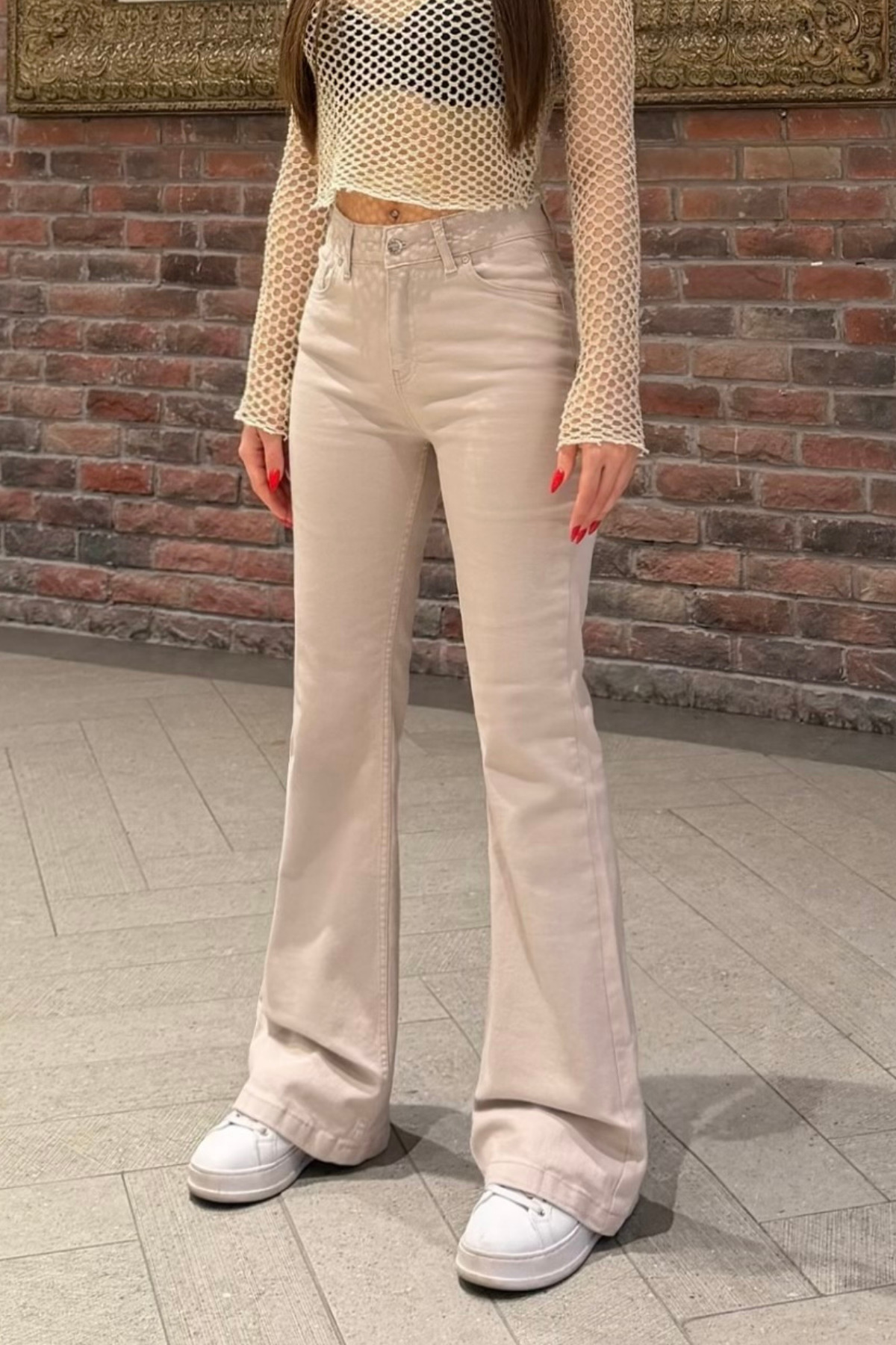 BİKELİFE  Kadın Yüksek Bel Likralı/Esnek İspanyol Paça Pantolon