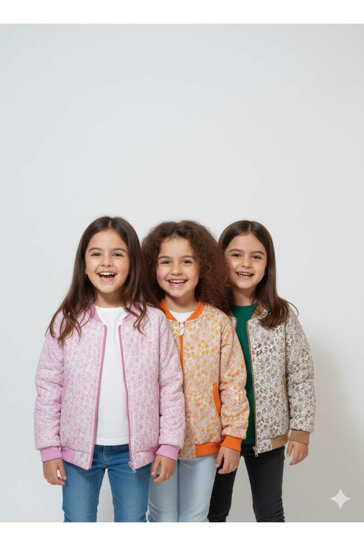 Momivi Kids Kız Çocuk Çiçek Desenli Kapitone Bomber Ceket Mevsimlik Mont fotoğrafı 2 (önizleme)