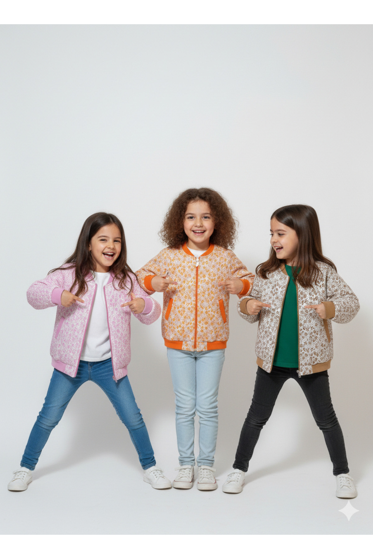 Momivi Kids Kız Çocuk Çiçek Desenli Kapitone Bomber Ceket Mevsimlik Mont fotoğrafı 3 (önizleme)