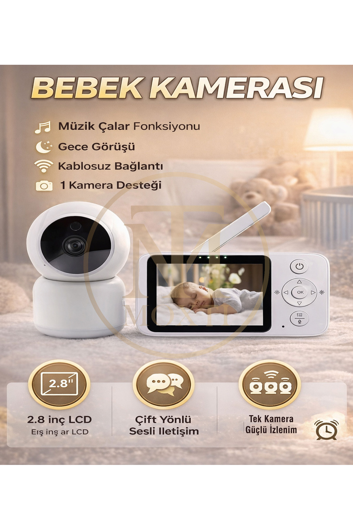 Moxti Bebek Kamerası LCD Ekranlı Gece Görüşlü Bebek Telsizi Bebek Odası Kamerası Monitörü fotoğrafı 7 (önizleme)