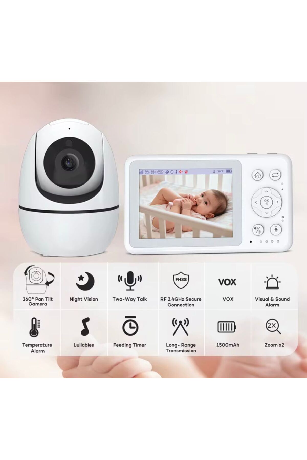 Moxti Bebek Kamerası LCD Ekranlı Gece Görüşlü Bebek Telsizi Bebek Odası Kamerası Monitörü fotoğrafı 6 (önizleme)