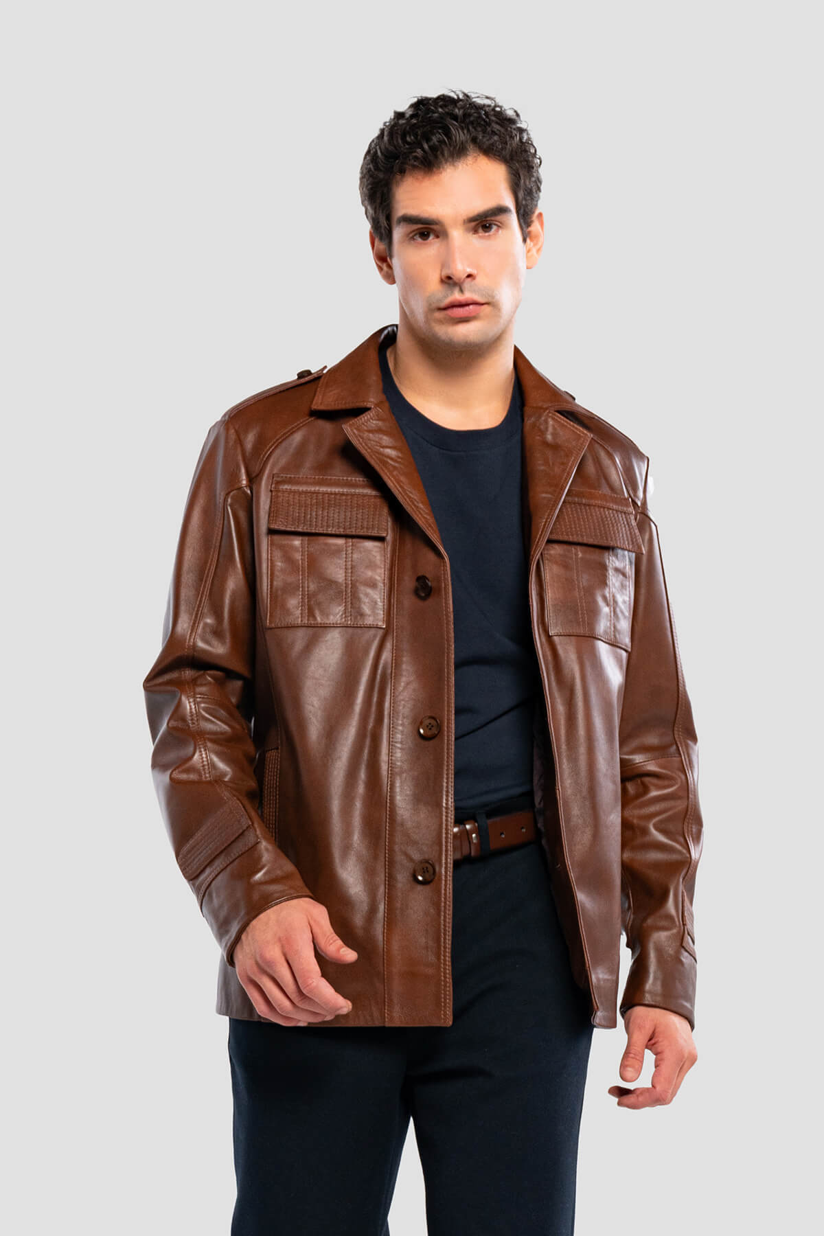 Tamer Tanca  Erkek Hakiki Deri Fındık Deri Mont