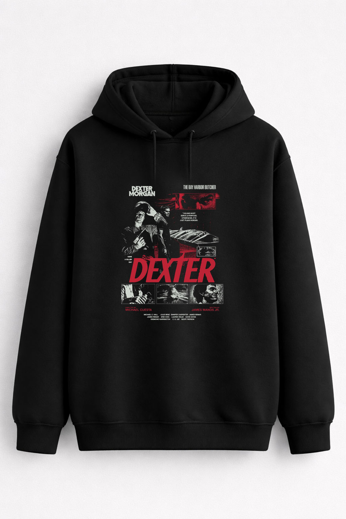 Dexter Printed Men Women Kids Hooded Black Sweatshirt