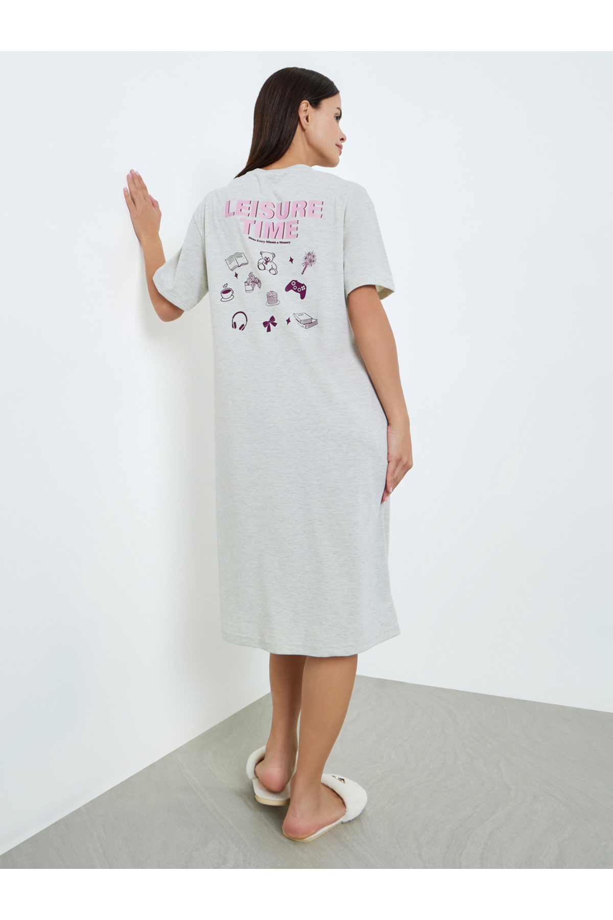 Styli Women Grey Back Graphic Print Sleep T-Shirt