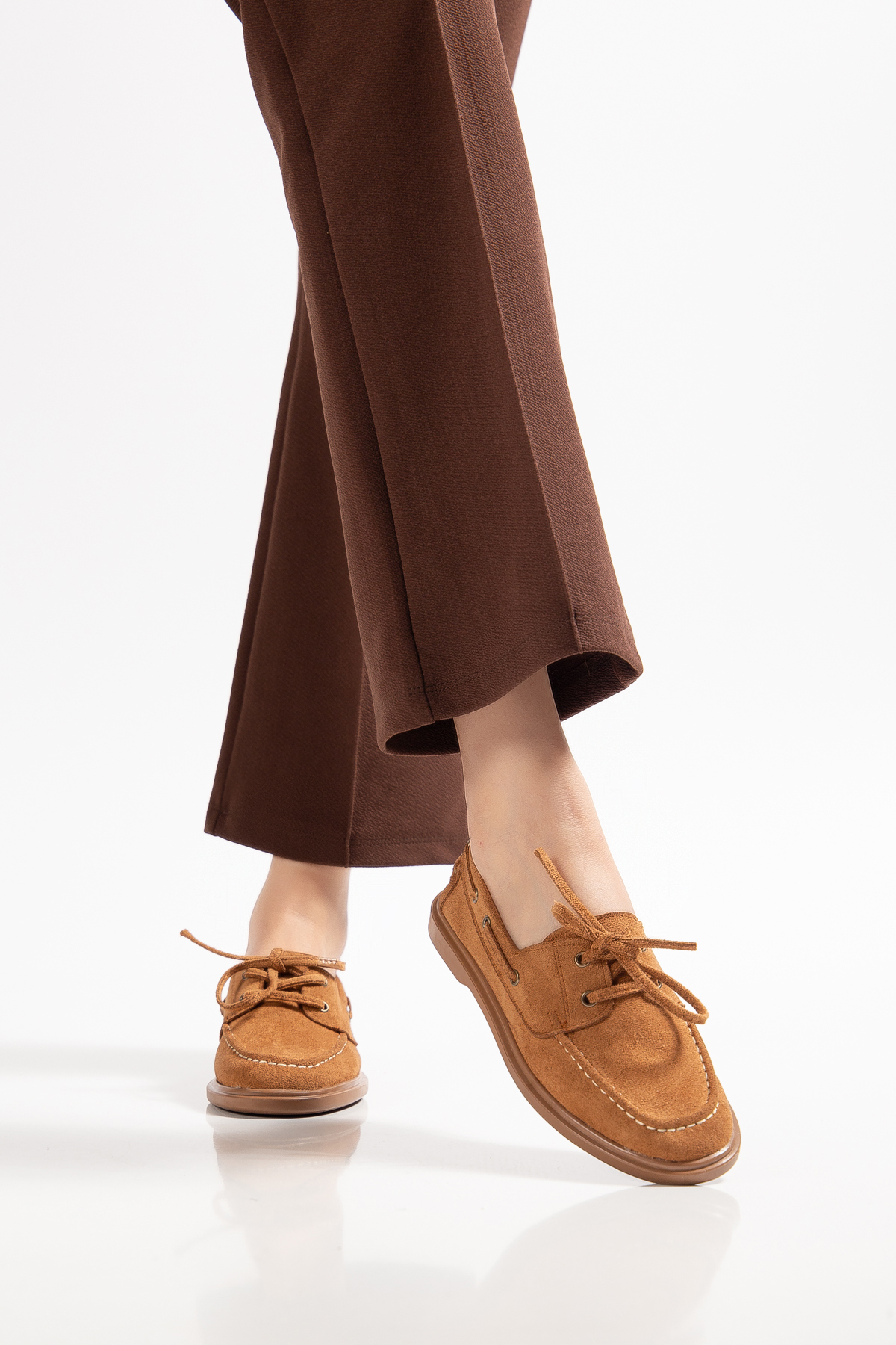 Entella Store  Kadın Karamel Süet Bağcıklı Loafer Günlük Ayakkabı - Görsel 4