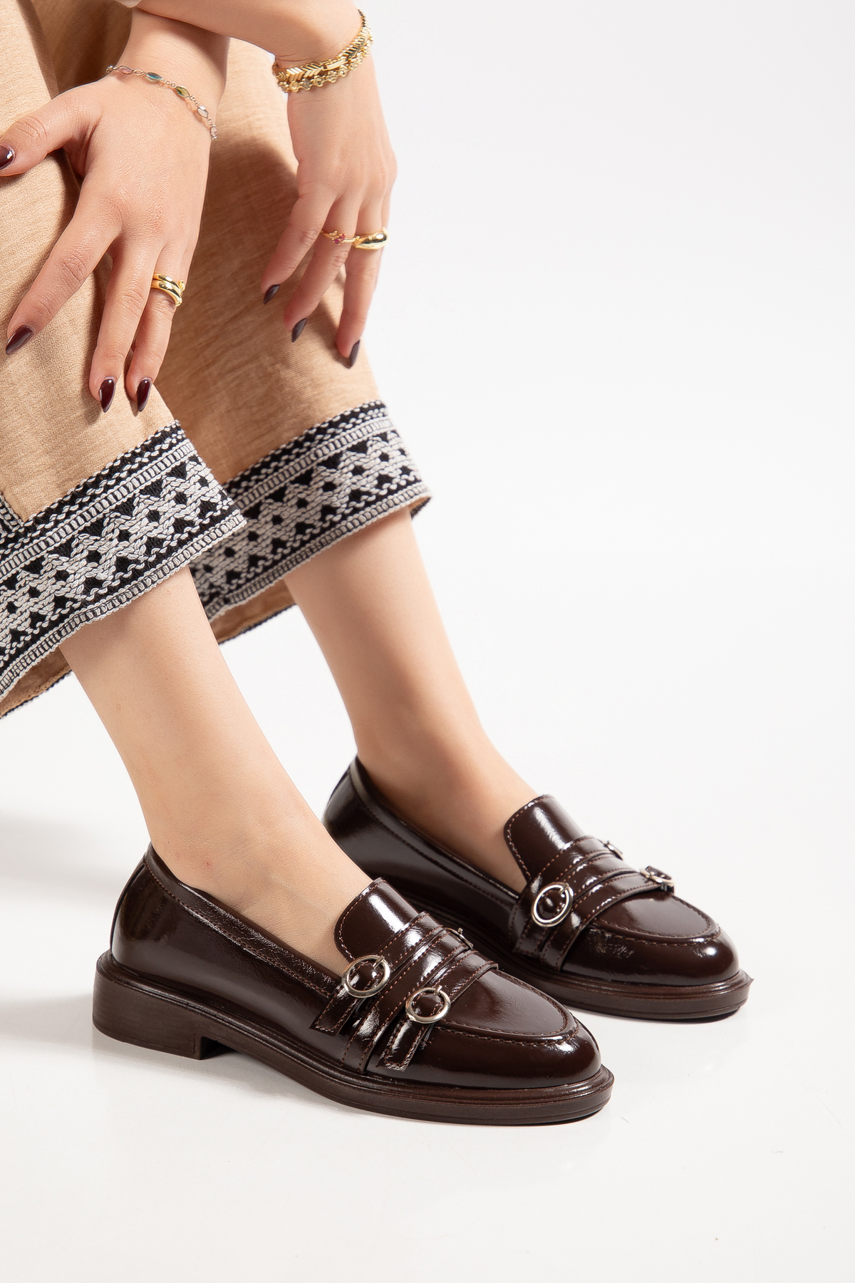 Women's Loafer 3 Buckle Bitter Coffee Spring Casual Shoes