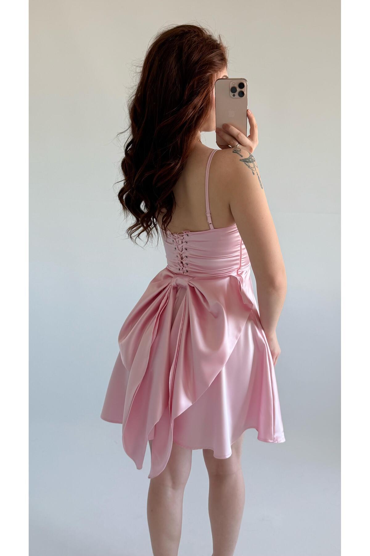 AYŞENUR DİNÇER  Linda Fiyonk Gül Kurusu Elbise - Görsel 6