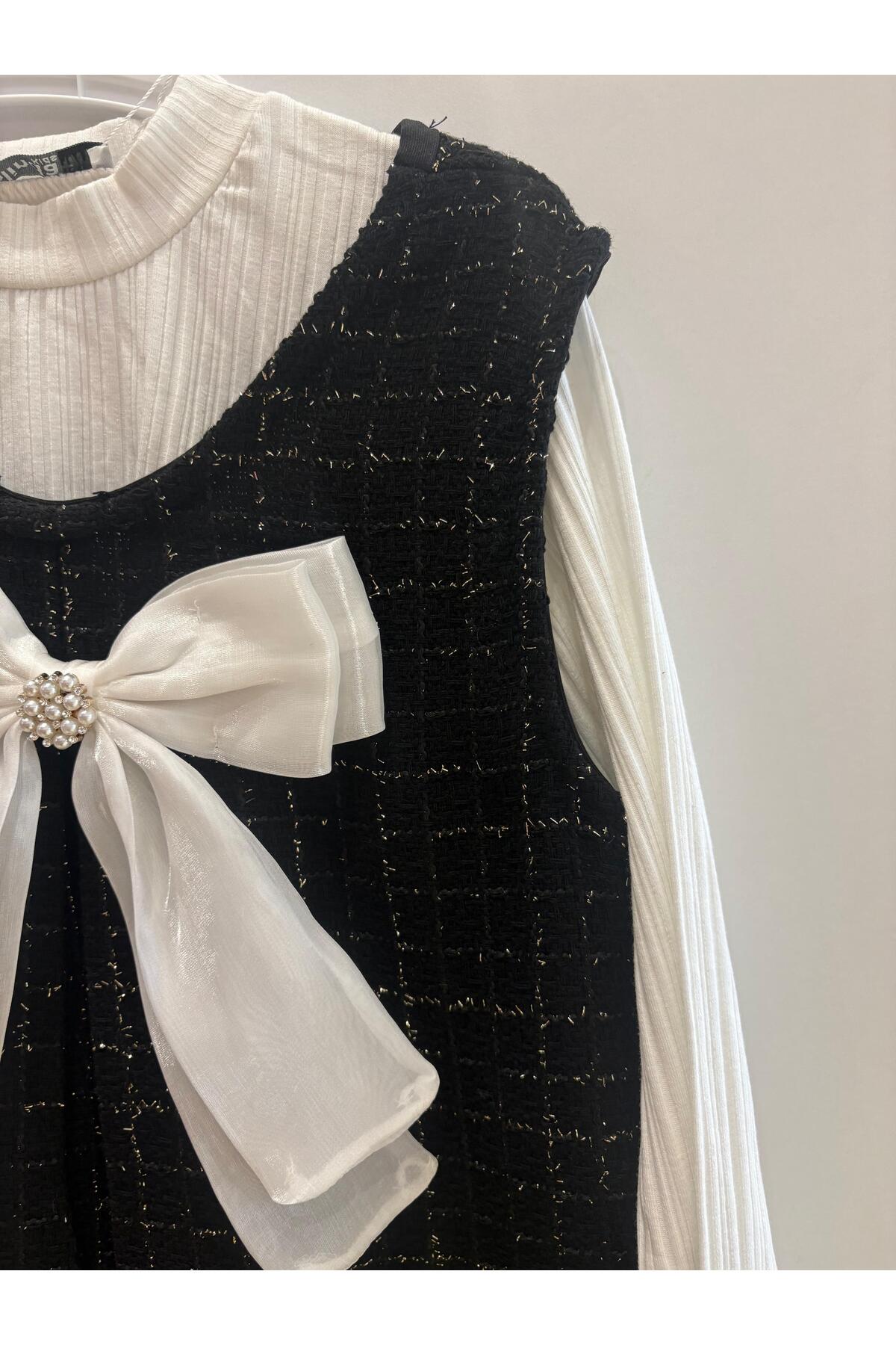 Miniminnakkidswear Kız çocuk ikili fiyonk detay jile elbise fotoğrafı 2 (önizleme)