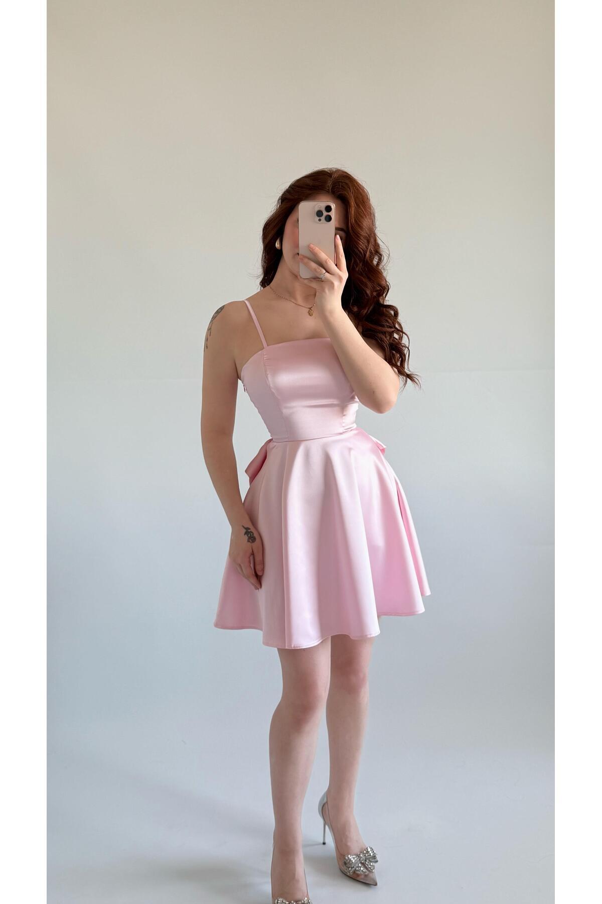 AYŞENUR DİNÇER  Linda Fiyonk Gül Kurusu Elbise - Görsel 5