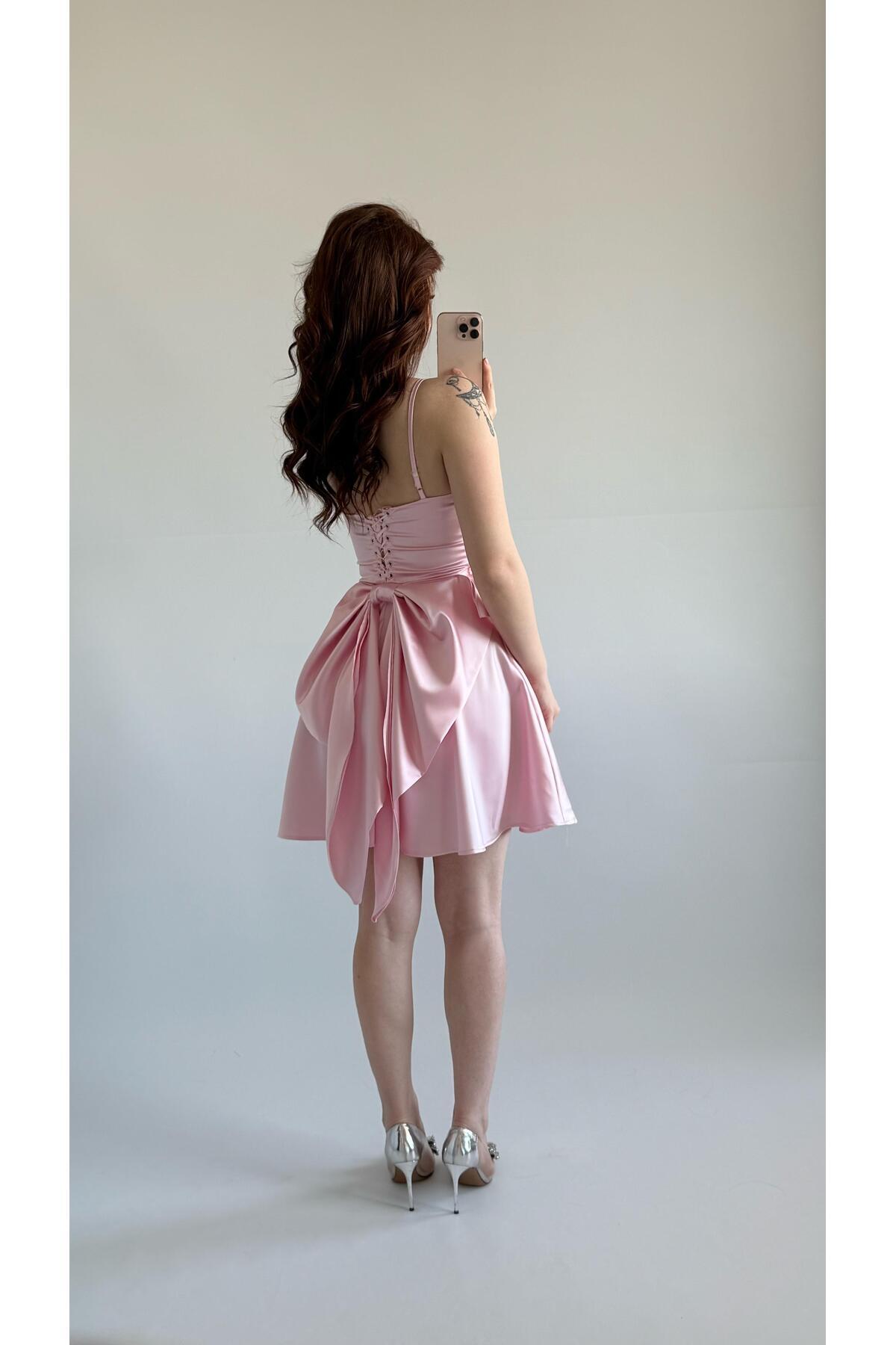 AYŞENUR DİNÇER  Linda Fiyonk Gül Kurusu Elbise - Görsel 7