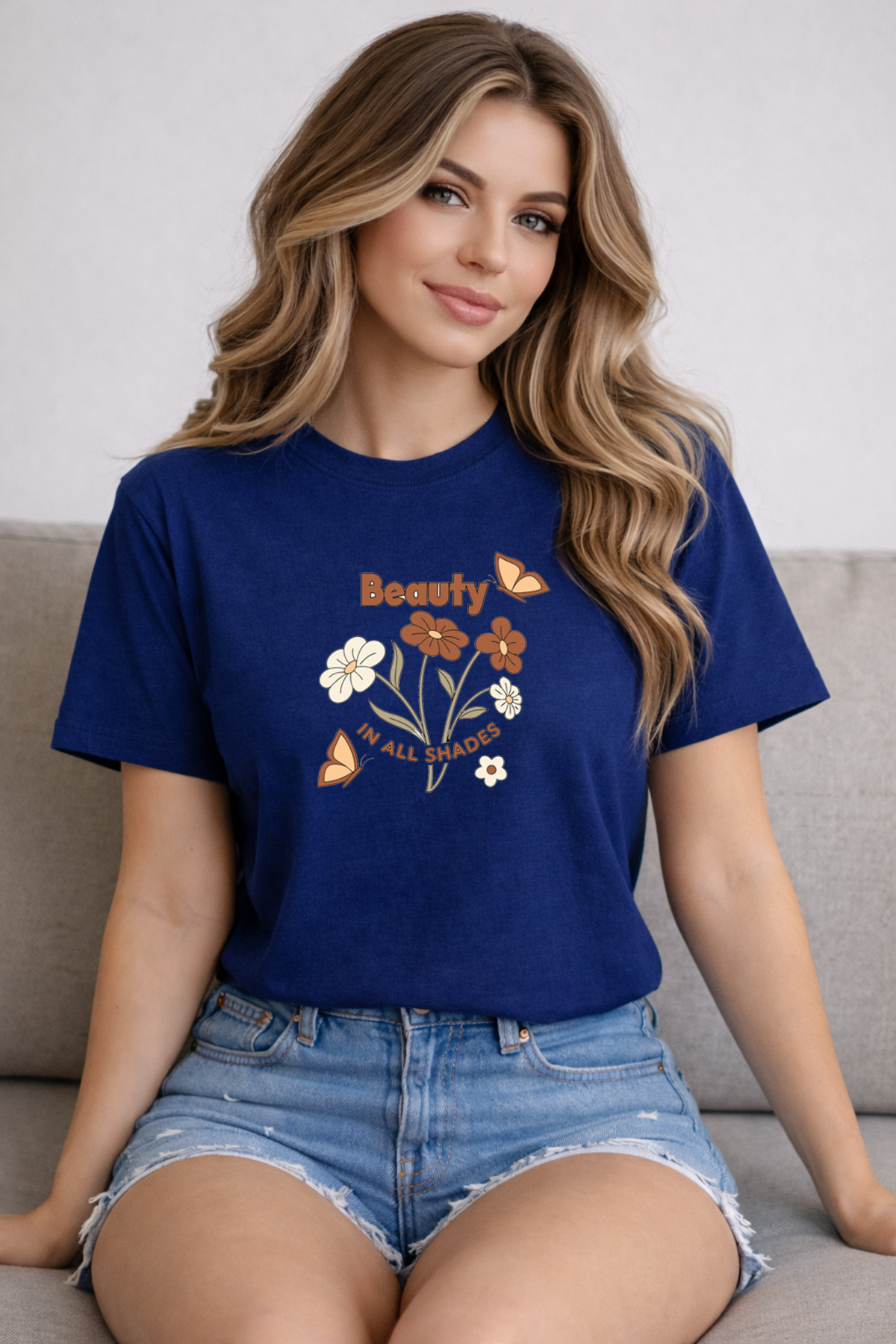 herkesemoda Detaljan print lepote Osnovni T-shirt