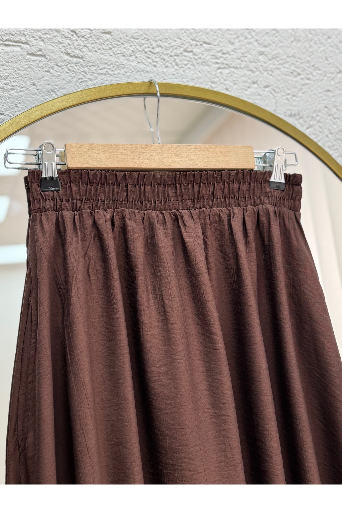 MİHRA STORE  Melista Çift Cepli Çilek Kloş Etek-MT7902 Kahve - Görsel 3