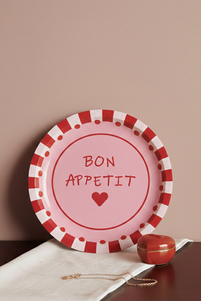 Sarkap Home 34 cm Bon Appetit Kırmızı Metal Tepsi