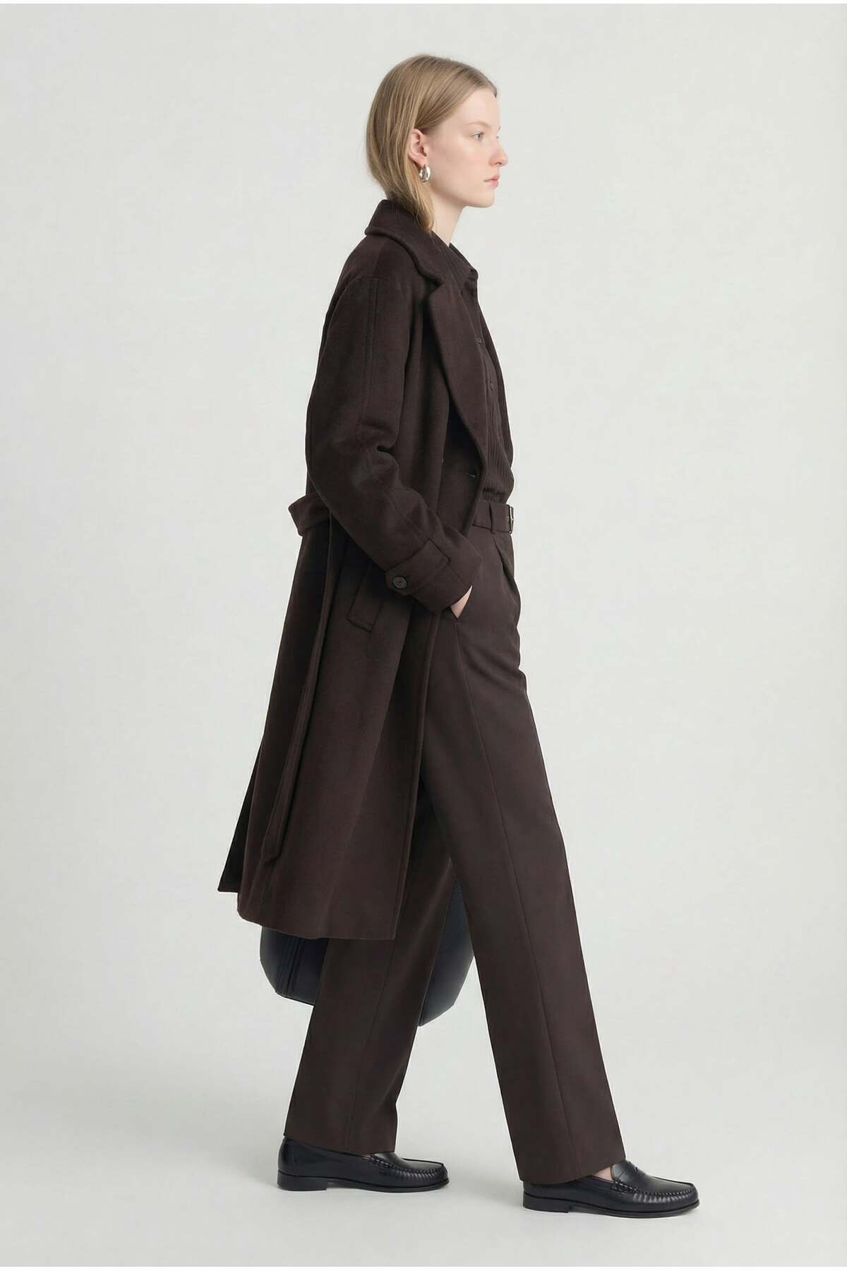 PAULMARK  Kadın Kruvaze Kapama Kaşe Kaban - Görsel 4