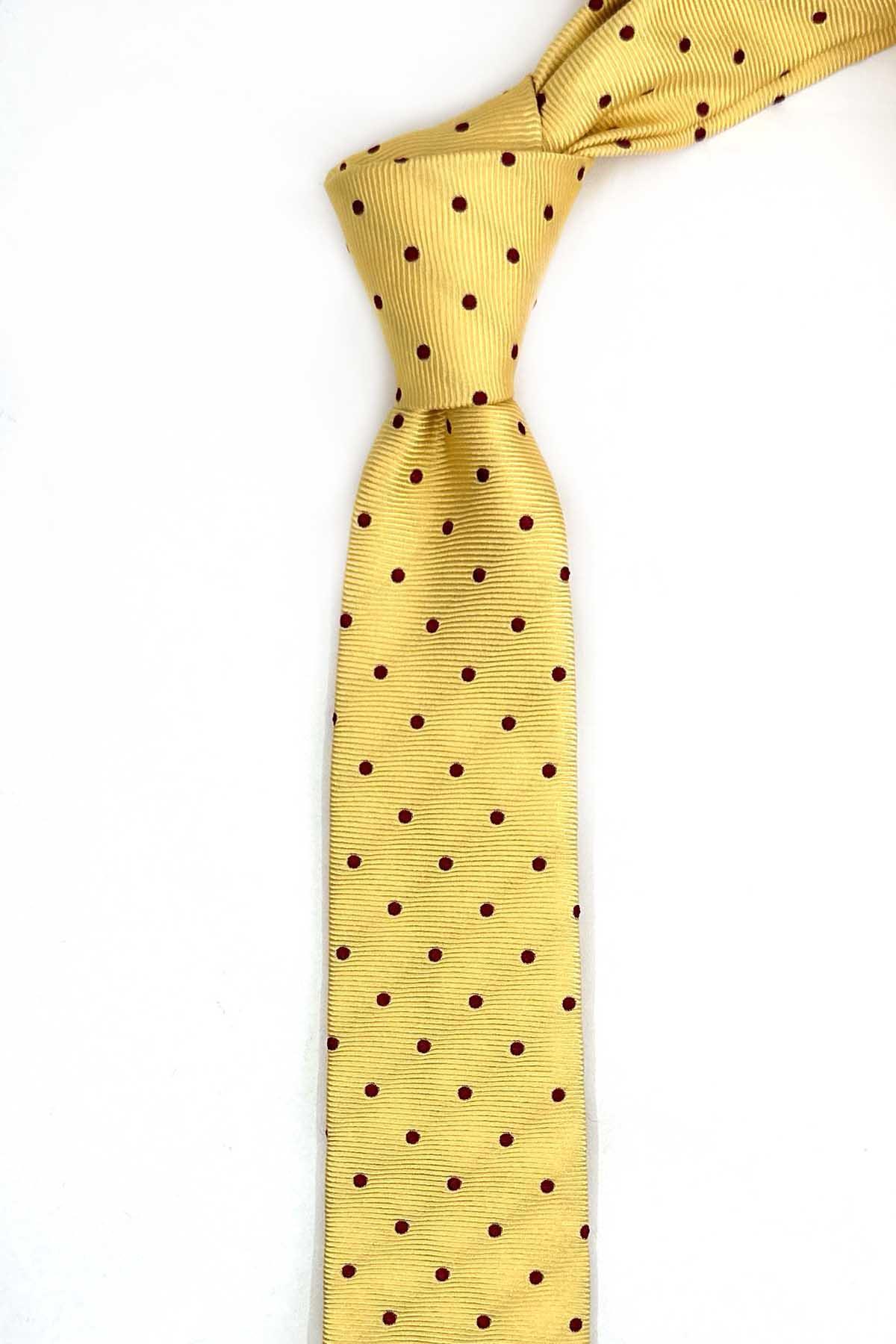  کراوات ابریشمی فوق باریک خالدار زرد ۴.۷ سانتی‌متری IK2335