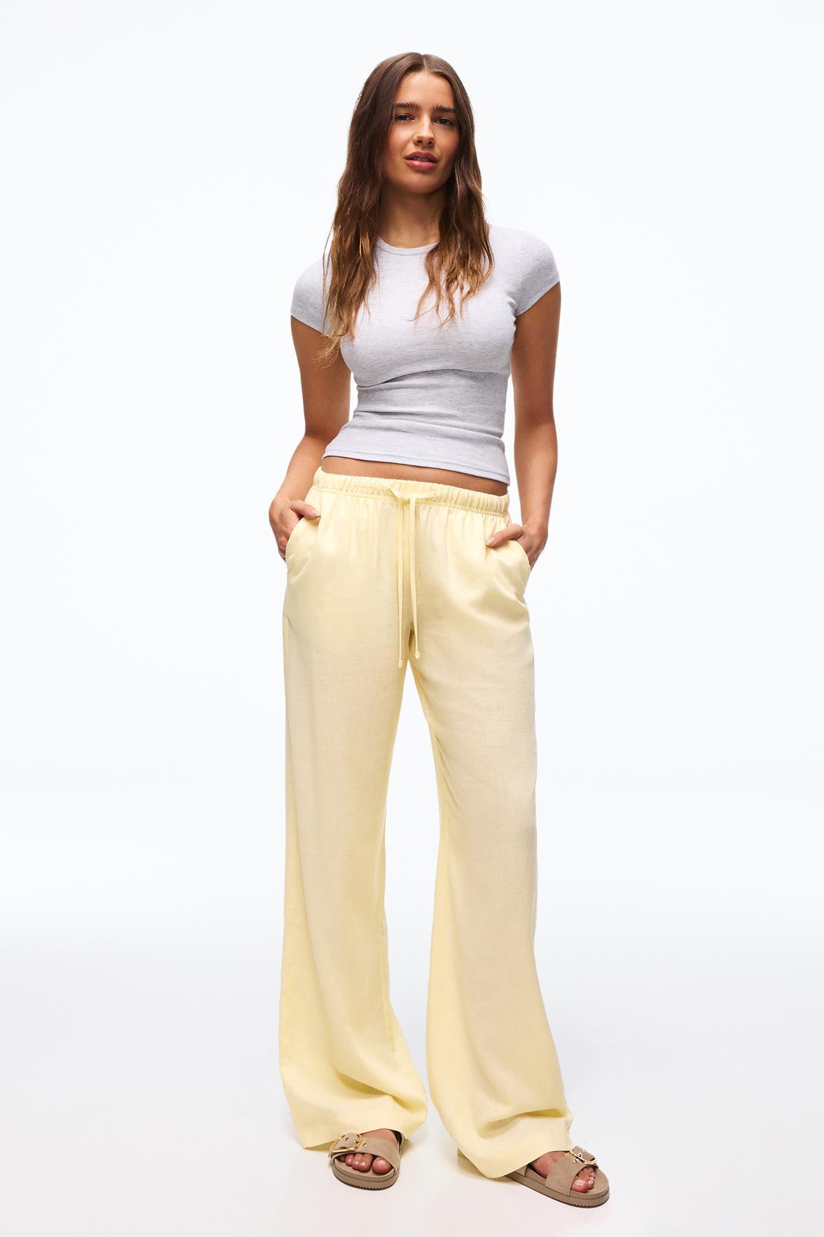 Bershka  Beli lastikli keten görünümlü pantolon - Görsel 3