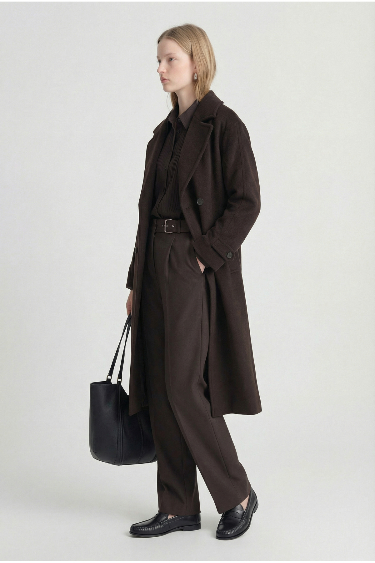 PAULMARK  Kadın Kruvaze Kapama Kaşe Kaban - Görsel 3