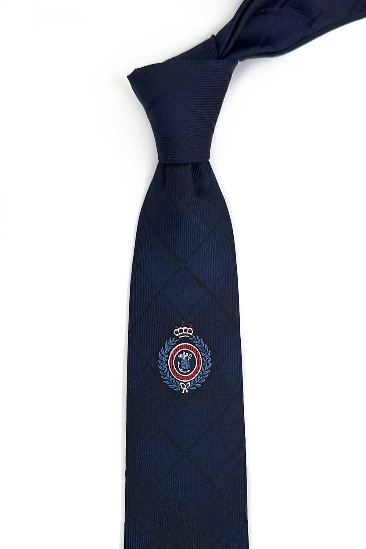  کراوات ابریشمی طرح چهارخانه سرمه‌ای ۷ سانتی‌متری IK2315