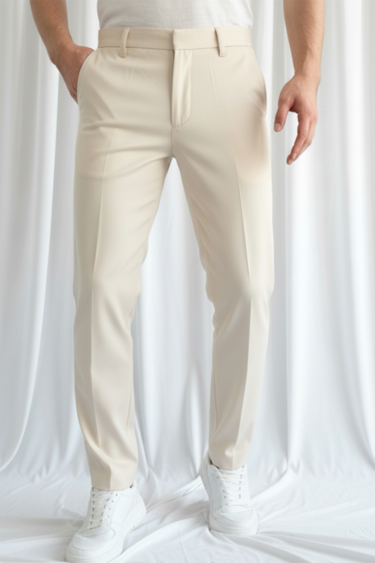 Men's Old Money Premium Hidden Button Detail Fabric Pants