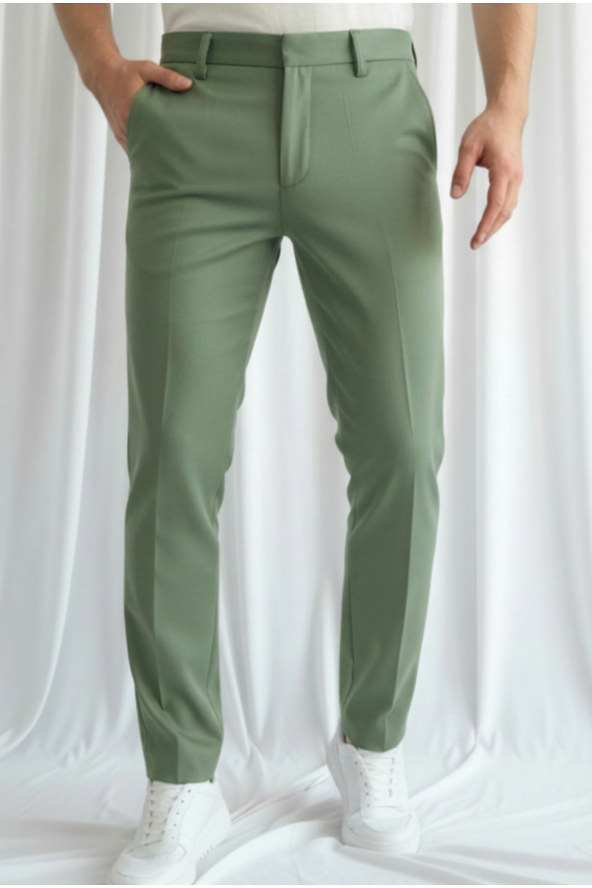 Men's Old Money Premium Hidden Button Detail Fabric Pants