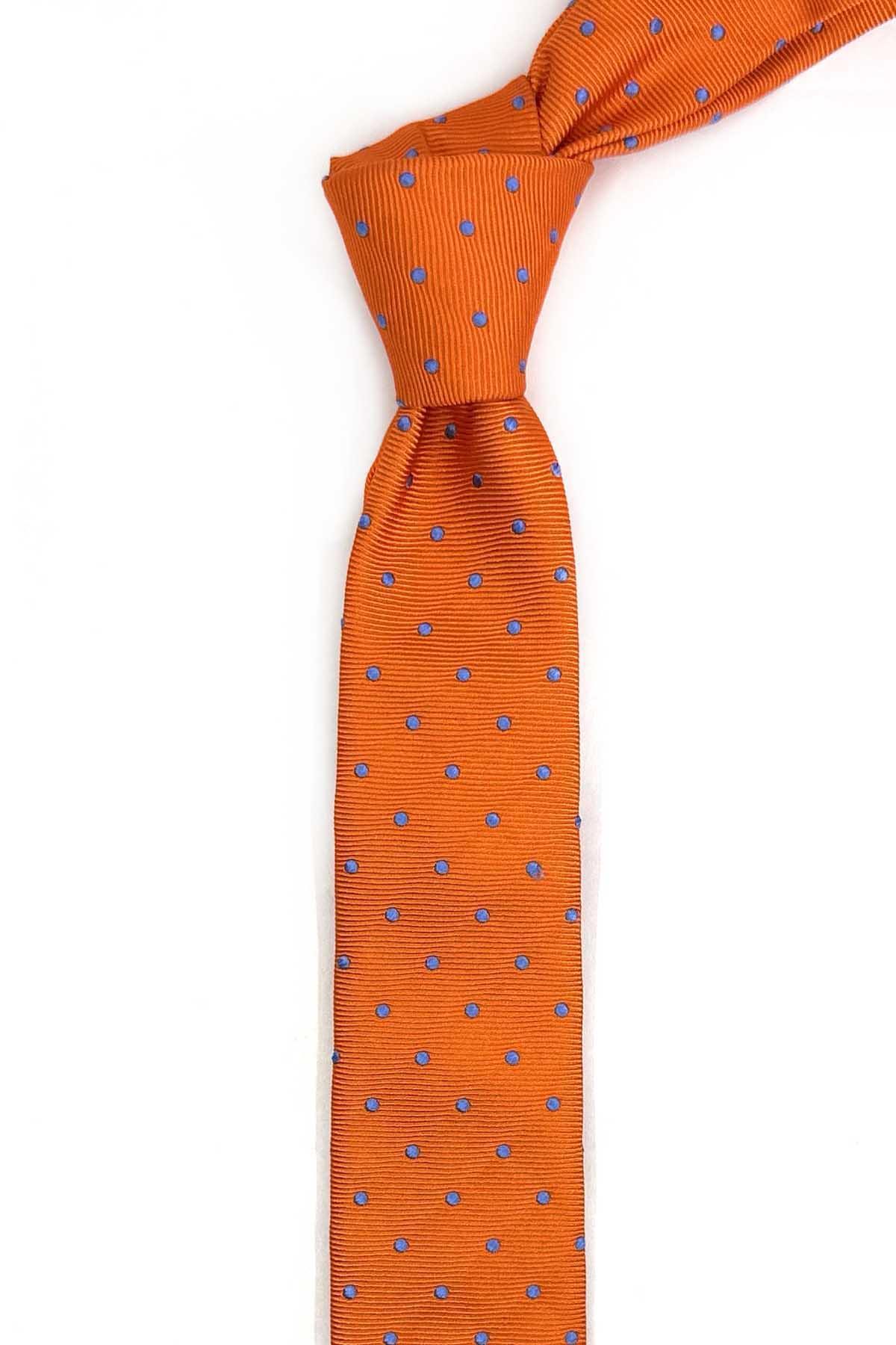  کراوات ابریشمی فوق باریک خالدار نارنجی ۴.۶ سانتی‌متری IK2324