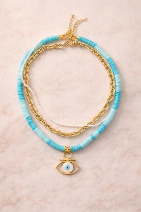 Hi Sisters Riviera Layered - Üçlü Set Fimo Boncuk ve Çelik Zincir Kolye