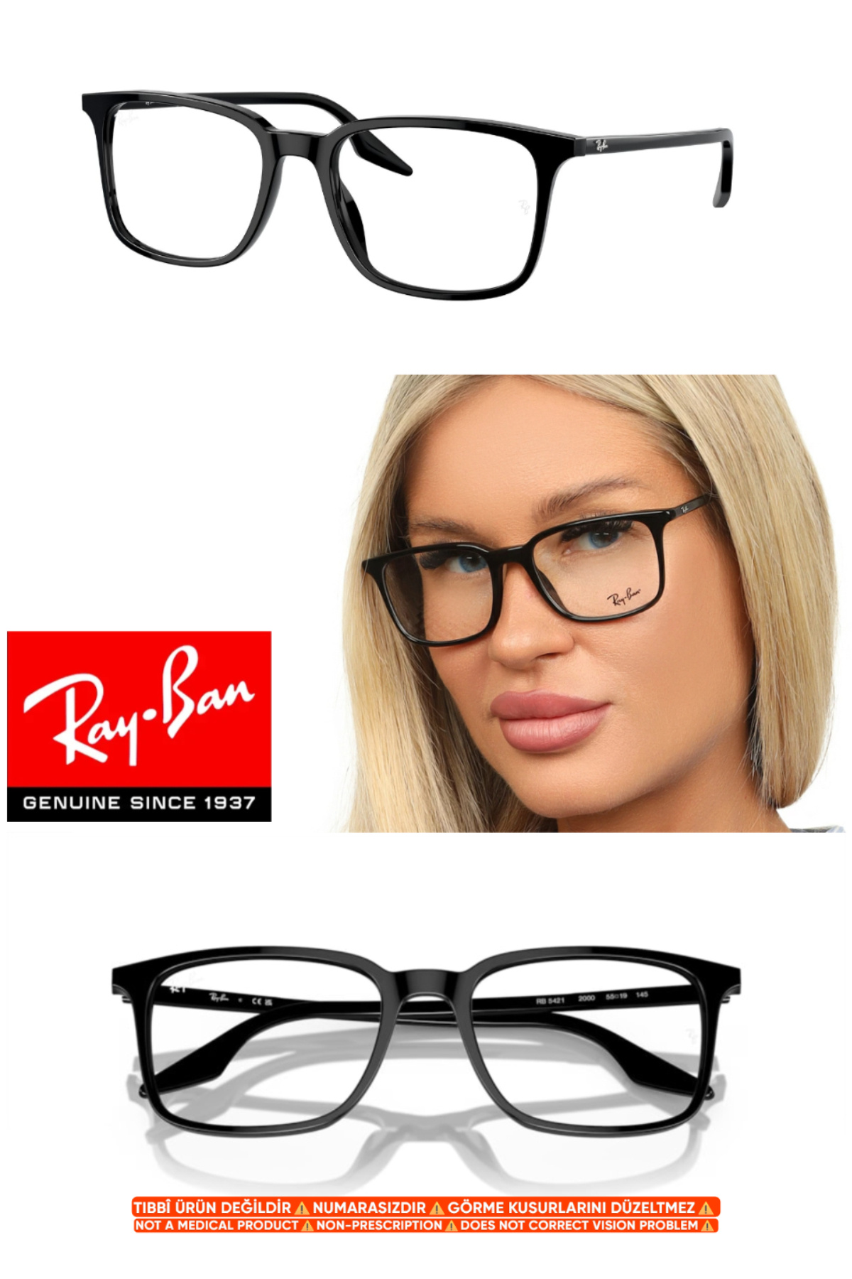 Ray-Ban RX5421 2000 55-19-145 + Premium Blue Light Protection