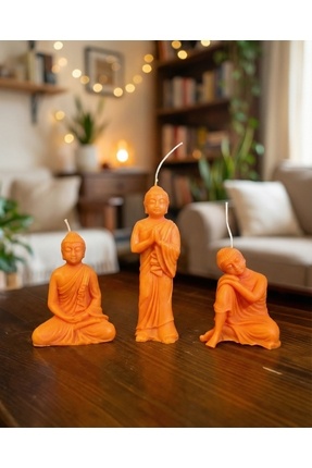 Raw Home Buda Figürlü Dekoratif Mum Seti – %100 Soya Wax El Yapımı 3’lü Medit...