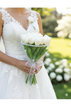 mtemin Islak Lale Buket’i Yaka Çiçeği 11 Adet Sararmaz İnci BUKET İNCİ LALE