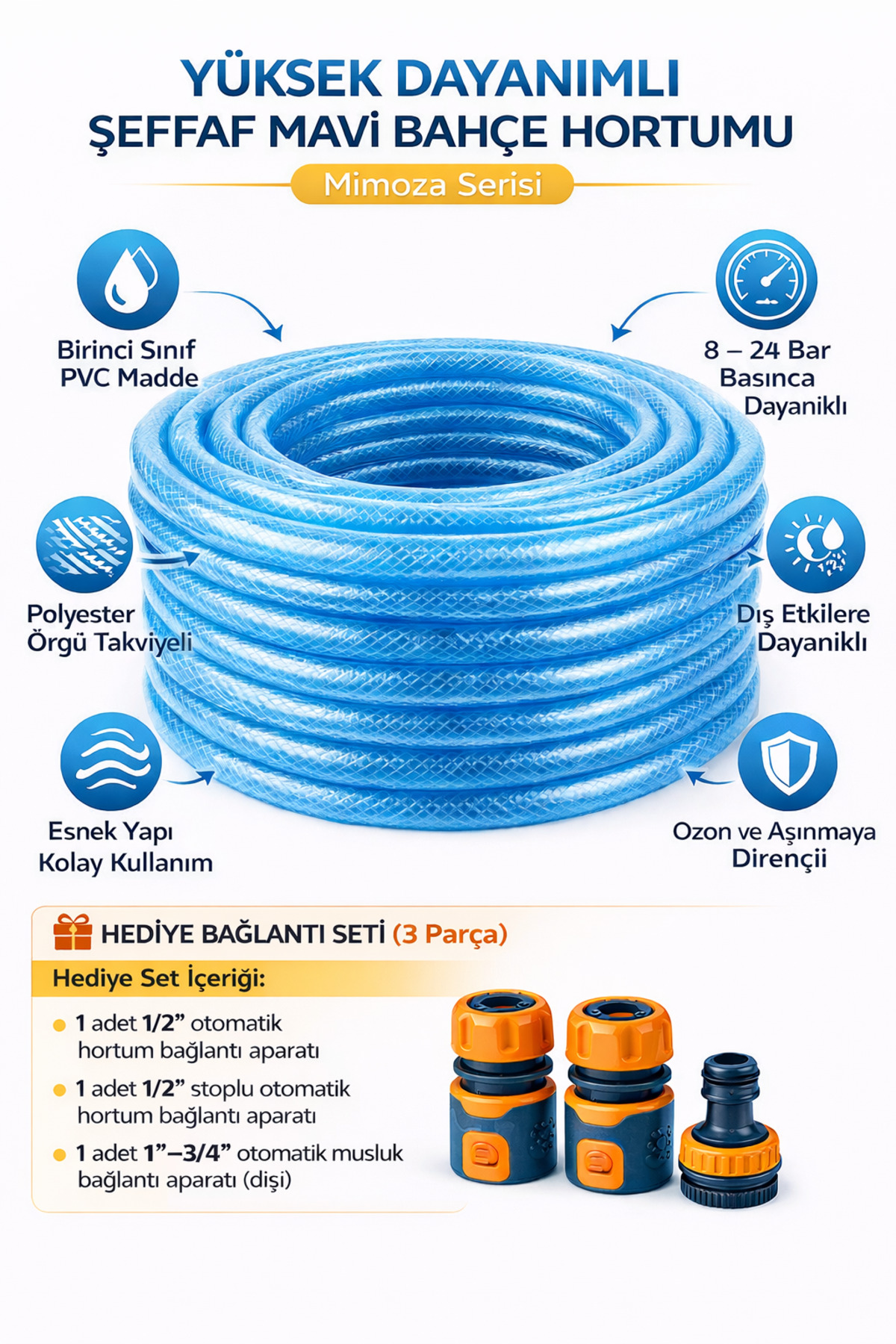 HortumEvi 100 Metre 1/2'' (12,5 mm) Örgülü PVC Bahçe Sulama Hortumu – Yüksek Dayanımlı | Mimoza Serisi