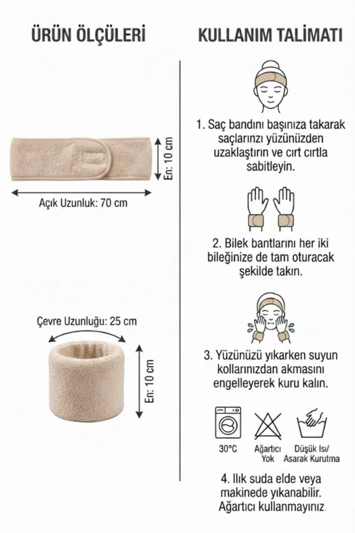 Valmia Home 3'lü set Yumuşak Dokulu Yüz Yıkama Bilekliği ve Saç Bandı Seti - Cilt Bakım & Makyaj Bandı görsel 8